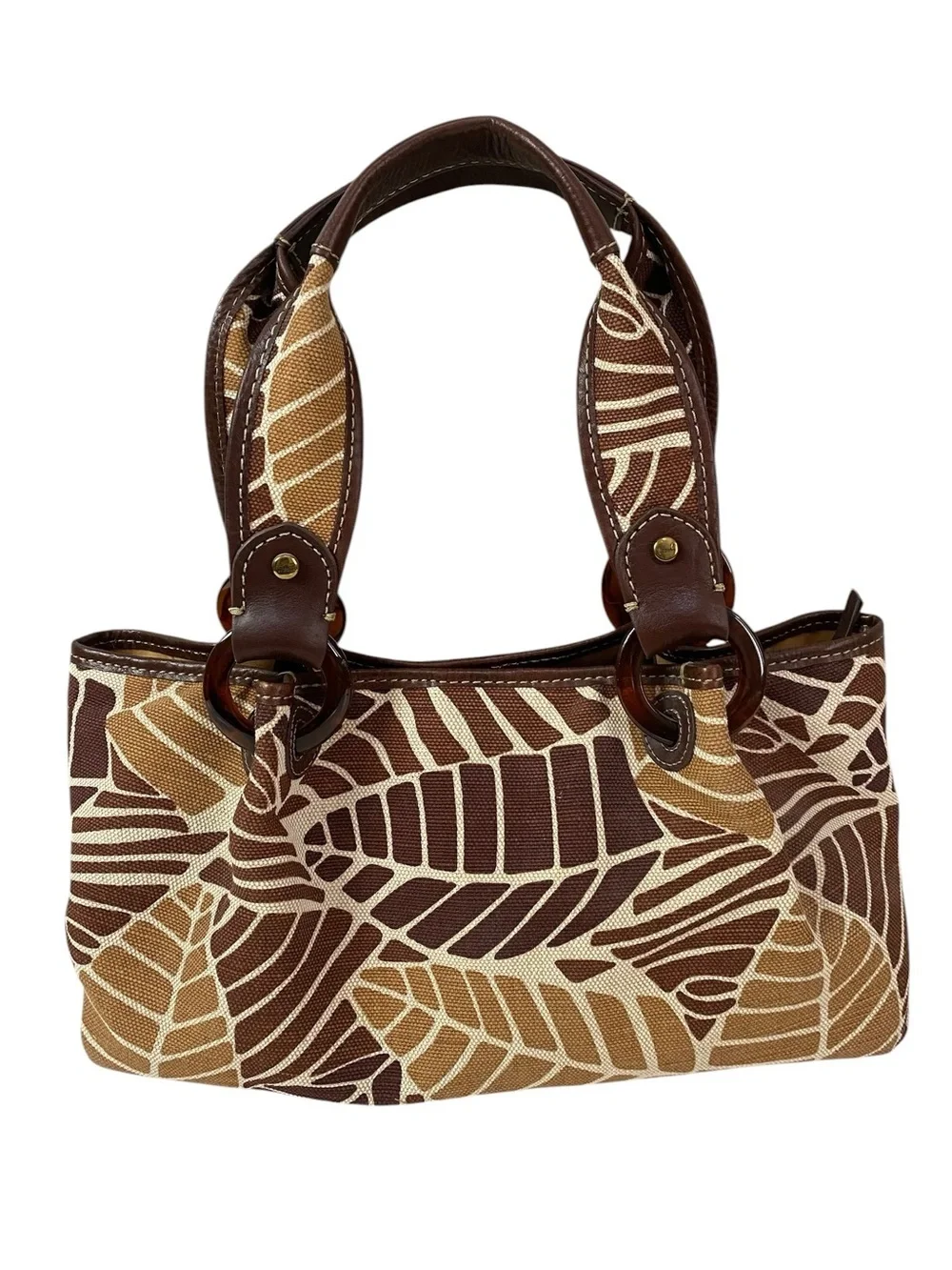 Fossil Tan/Brown Tropical Print Canvas Shoulder Bag